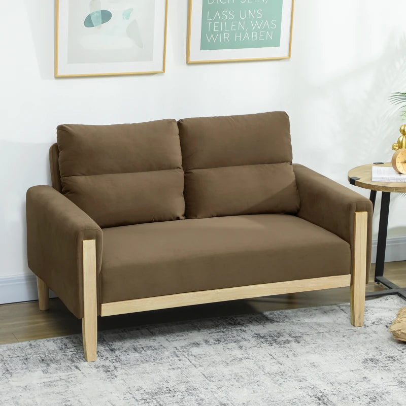 53" Loveseat Sofa, Small 2 Seater Couch with Solid Wood Legs, Modern Velvet Sofa for Living Room, Small Spaces,Brown