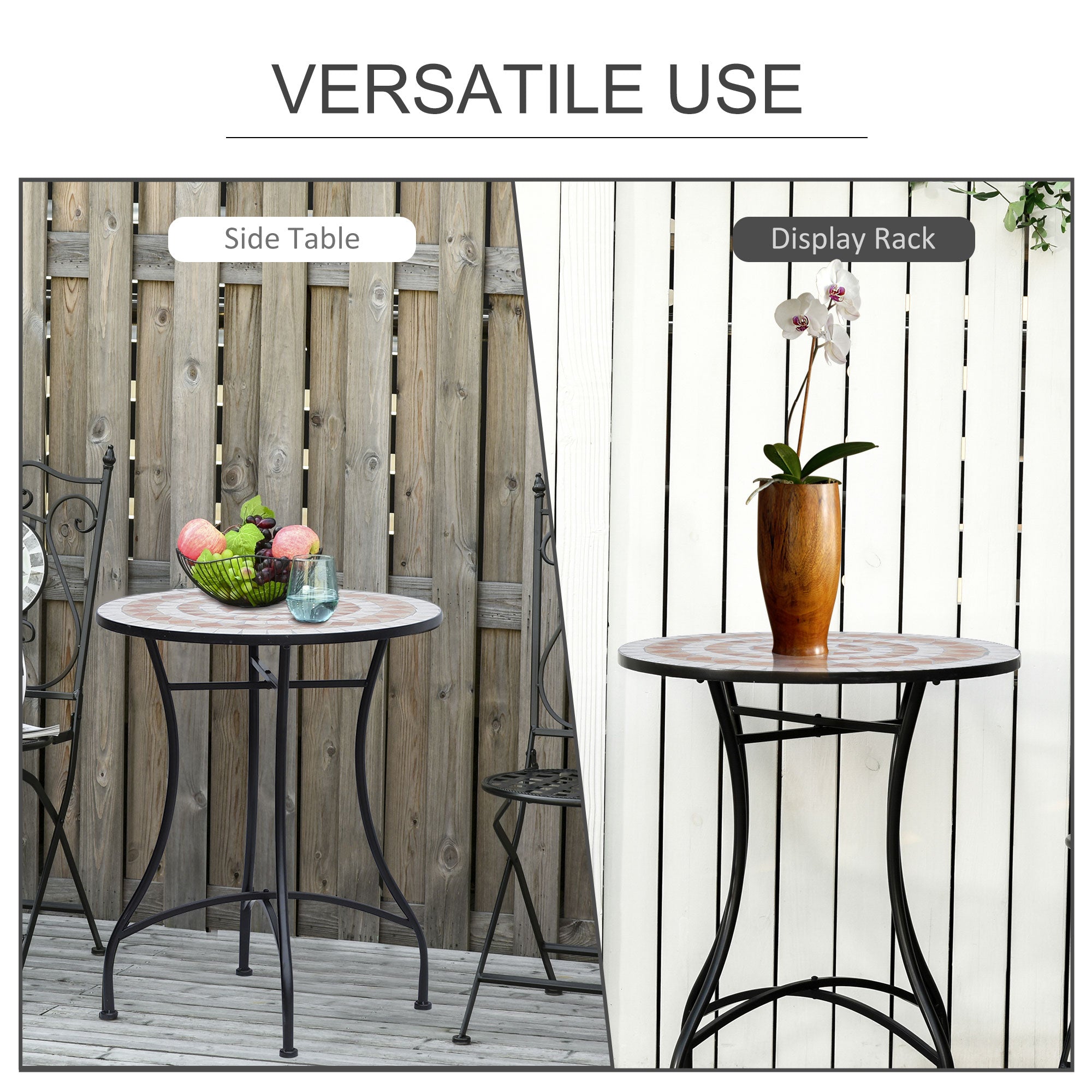 Outsunny 23.5" Mosaic Round Patio Table Metal Bistro Coffee Outdoor Furniture Ceramic Top Garden Lawn