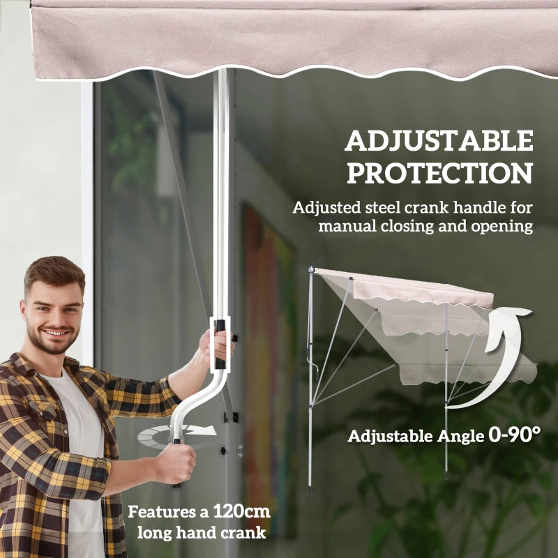 6.6'x5' Manual Retractable Patio Awning Window Door Sun Shade Deck Canopy Shelter Water Resistant UV Protector Beige