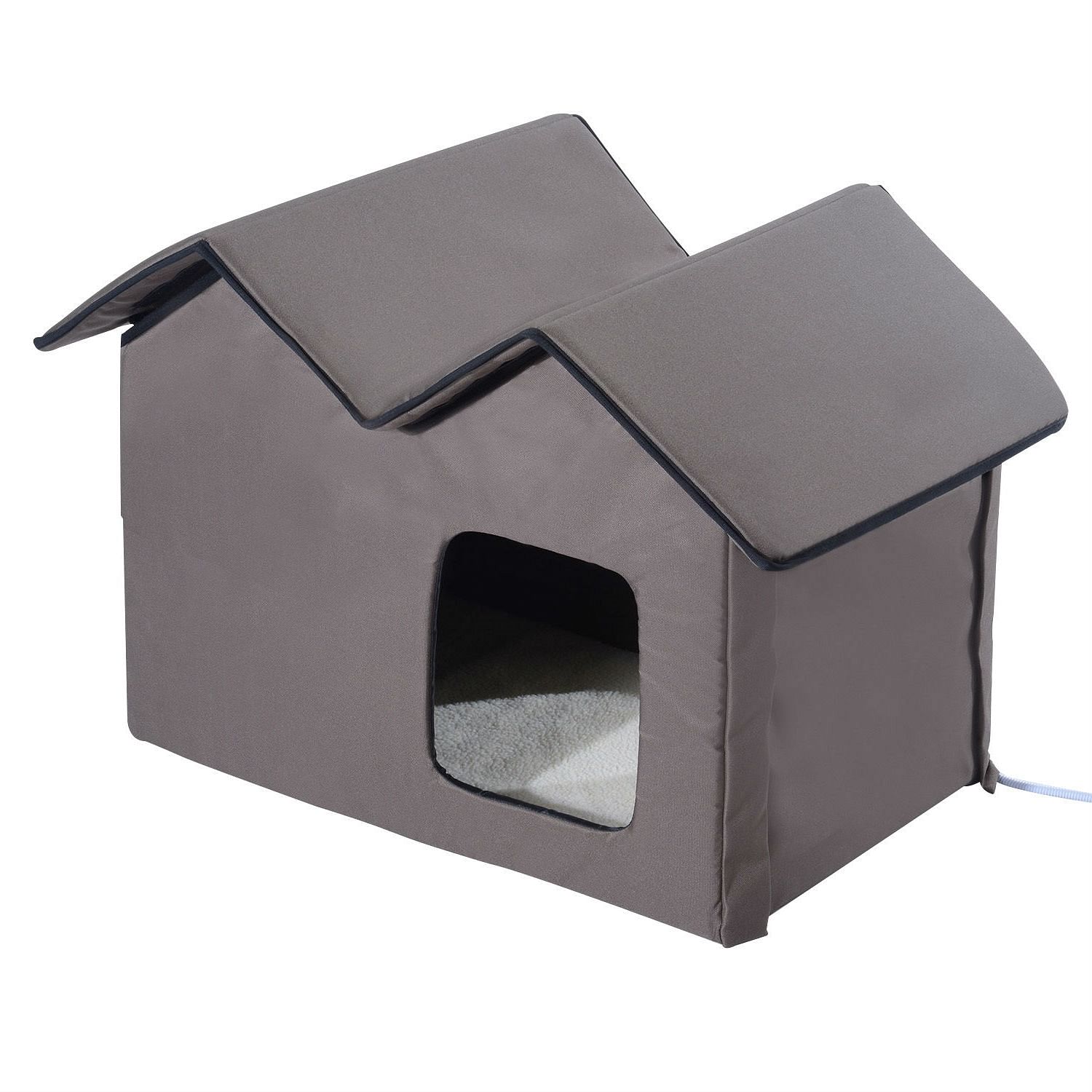 Heated Water-proof Double Wide Outdoor Cat Dog House Foldable Brown - Free Shipping