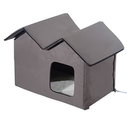 Heated Water-proof Double Wide Outdoor Cat Dog House Foldable Brown - Free Shipping