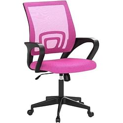 Pink Modern Mid-Back Ergonomic Mesh Office Desk Chair with Armrest on Wheels - Free Shipping