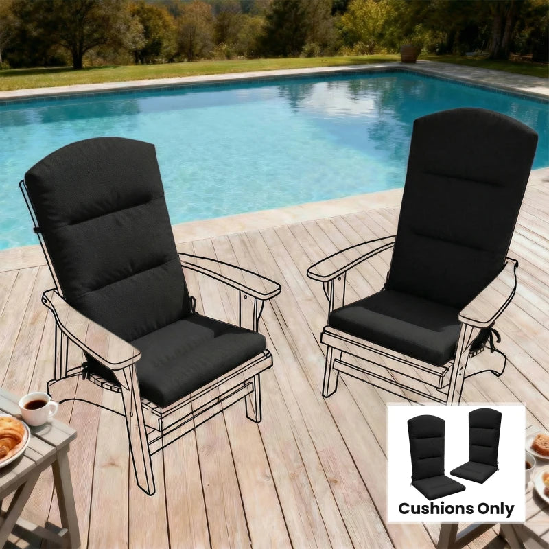 Patio Chair Cushion for Adirondack Chairs Replacement Cushion with Back and Ties, Black