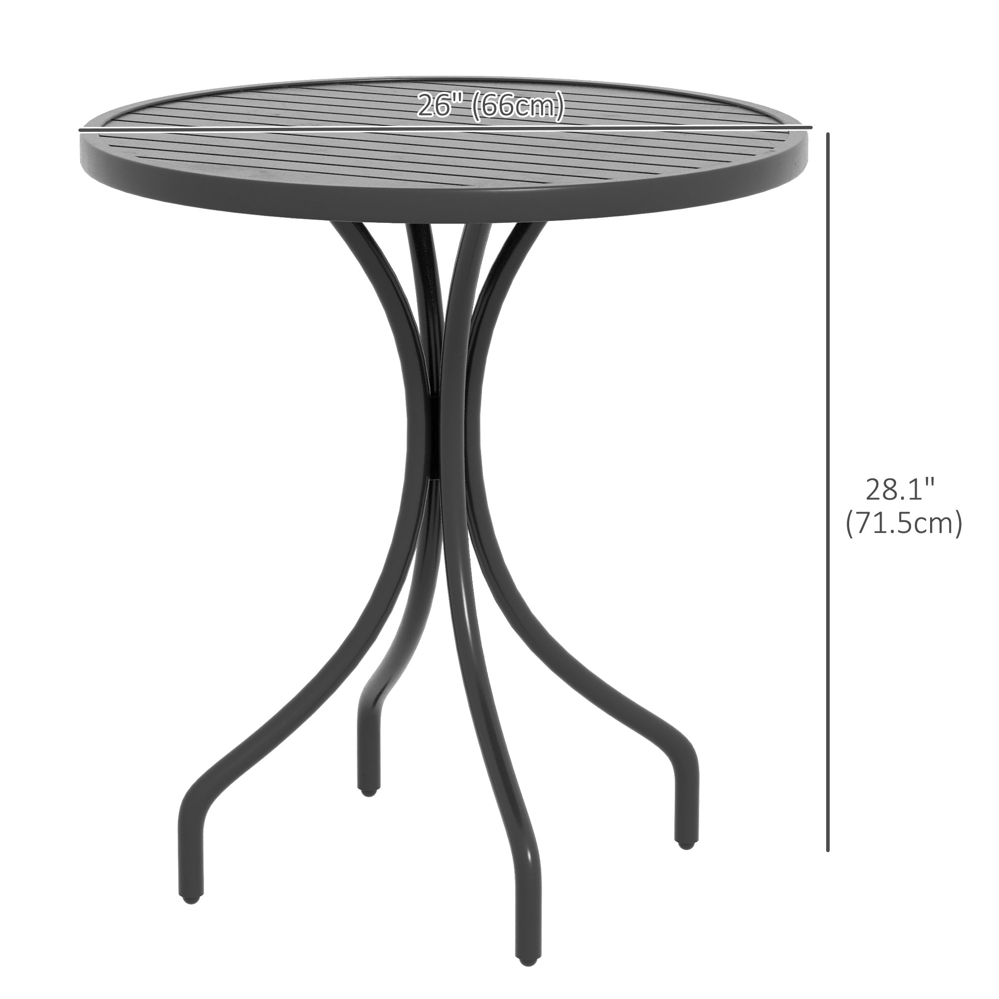 Outsunny 26" Round Outdoor Side Table with Steel Frame Slat Tabletop Patio Garden Balcony Furniture Black