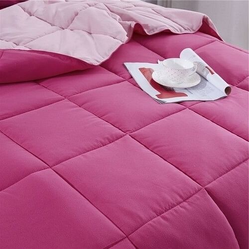 Full/Queen Traditional Microfiber Reversible 3 Piece Comforter Set in Pink - Free Shipping