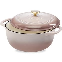 6 Quart Large Pink Beige Off-White Enamel Cast-Iron Dutch Oven Kitchen Cookware - Free Shipping