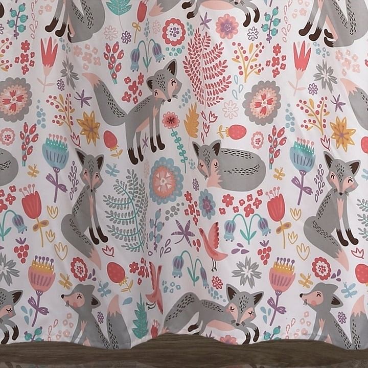 72-inch Pink Grey Teal Floral Fox Birds Polyester Shower Curtain - Free Shipping