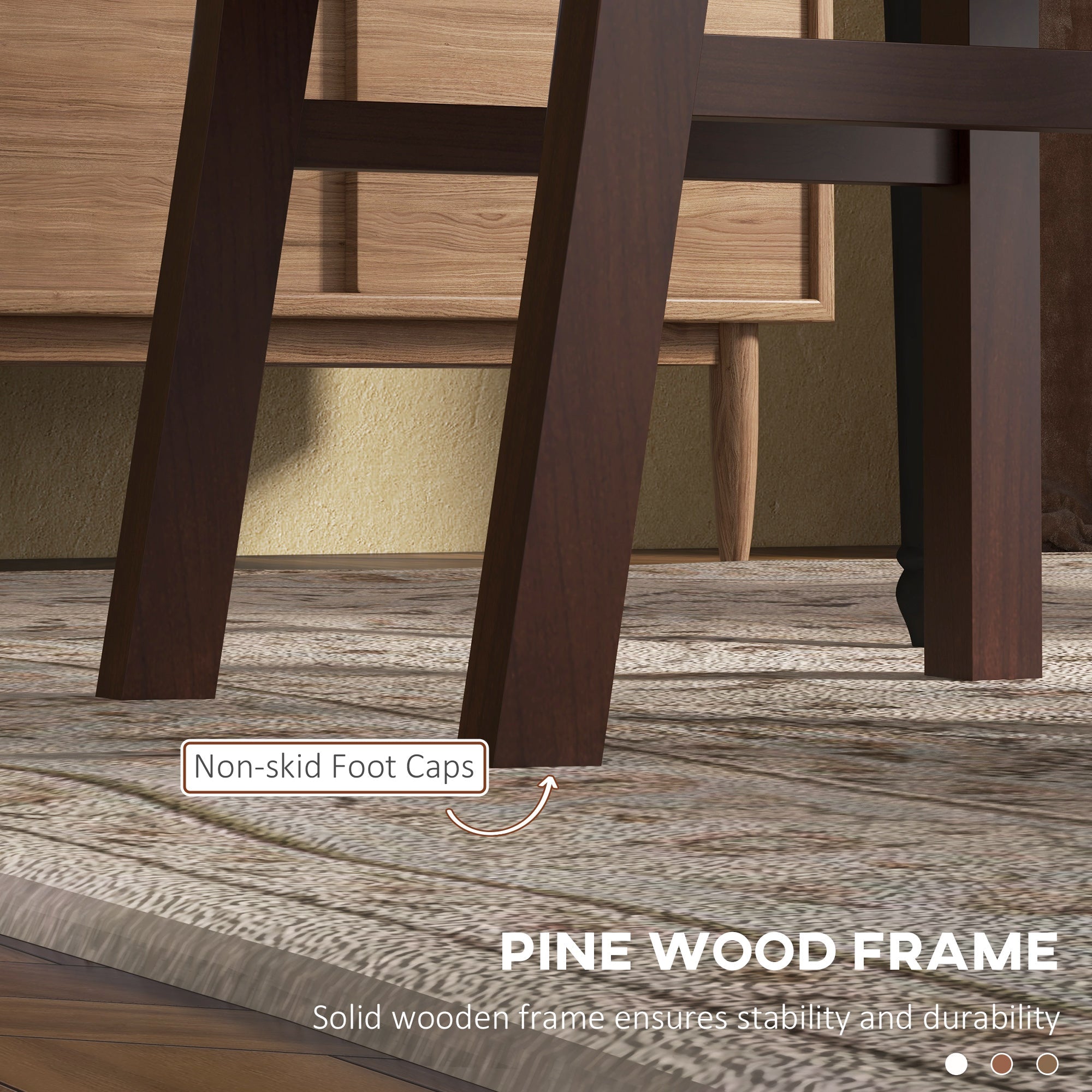 HOMCOM Rustic Farmhouse Dining Table Chairs - Set of 2, Pine Wood with PU Leather Cushion for Living Room, Bedroom