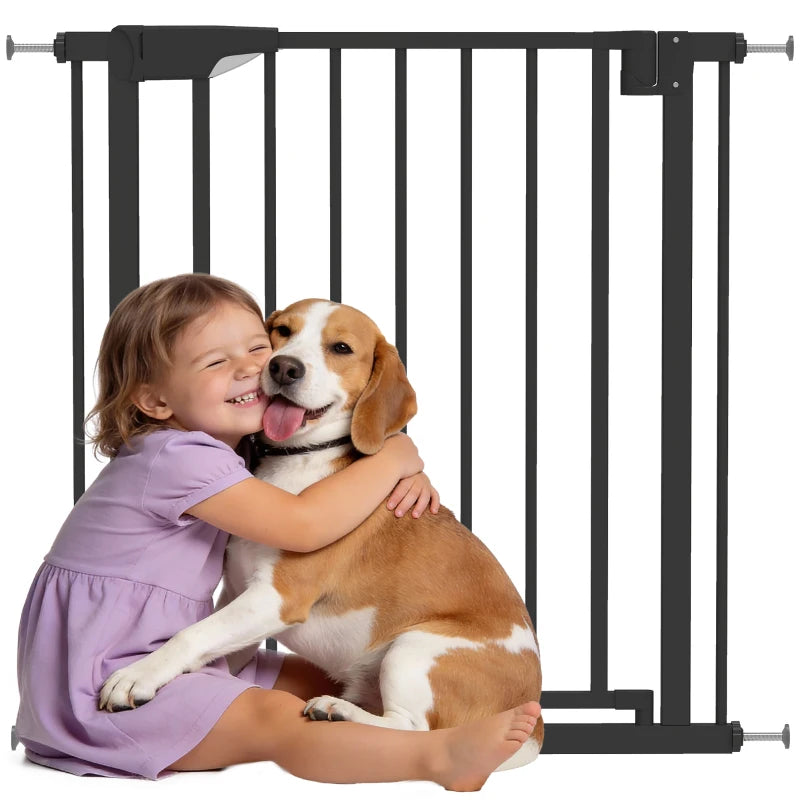 Baby Gate, Pet Safety Gate Pressure Fit, 30"-32" Wide with Two-Way Open, Auto-Close for Stair, Doorways, Hallways, Black