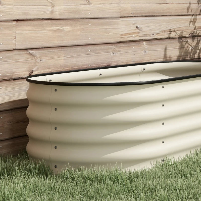 6.5 x 2 x 1.5 FT Galvanized Steel Raised Garden Bed, Metal Garden Bed Planter Box with Safety Edging, Cream White