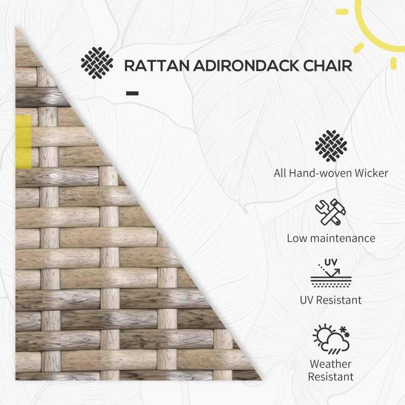 Wicker Adirondack Chair, PE Rattan Outdoor Fire Pit Chair Muskoka Chair with Cushions, Mixed Grey