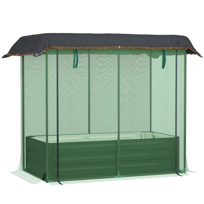 Galvanized Steel Planter Box with Crop Cage and Shade Cloth, Raised Garden Bed for Flowers, Vegs and Herbs