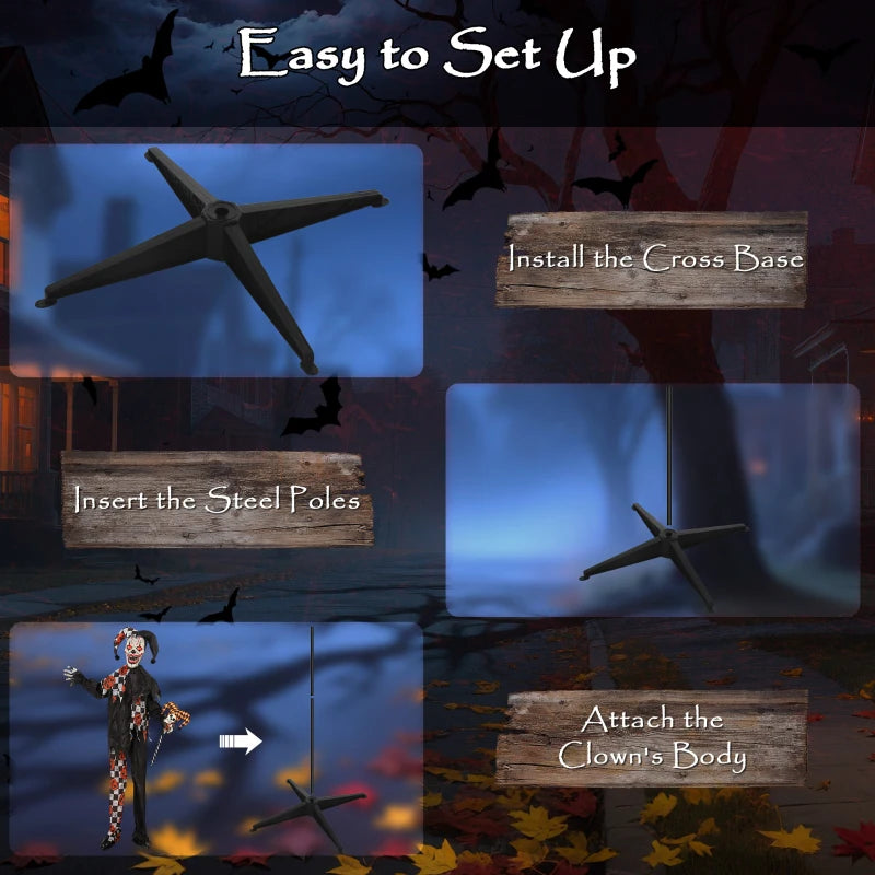 Outsunny 5ft Life-Size Animated Clown – Red Light-Up Eyes, Sound Activated, Battery Operated Halloween Decoration