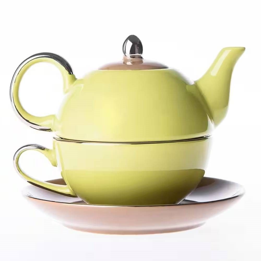 Green Yellow Porcelain Ceramic Teapot Cup Set Dishwasher and Microwave Safe - Free Shipping