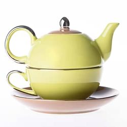 Green Yellow Porcelain Ceramic Teapot Cup Set Dishwasher and Microwave Safe - Free Shipping