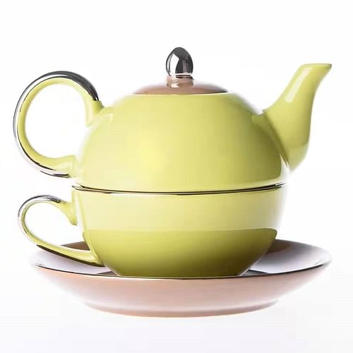 Green Yellow Porcelain Ceramic Teapot Cup Set Dishwasher and Microwave Safe - Free Shipping