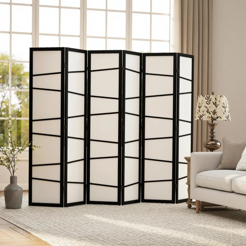 66.9" Folding Room Divider, 6 Panel Wall Partition with Wood Frame for Bedroom, Home Office, White
