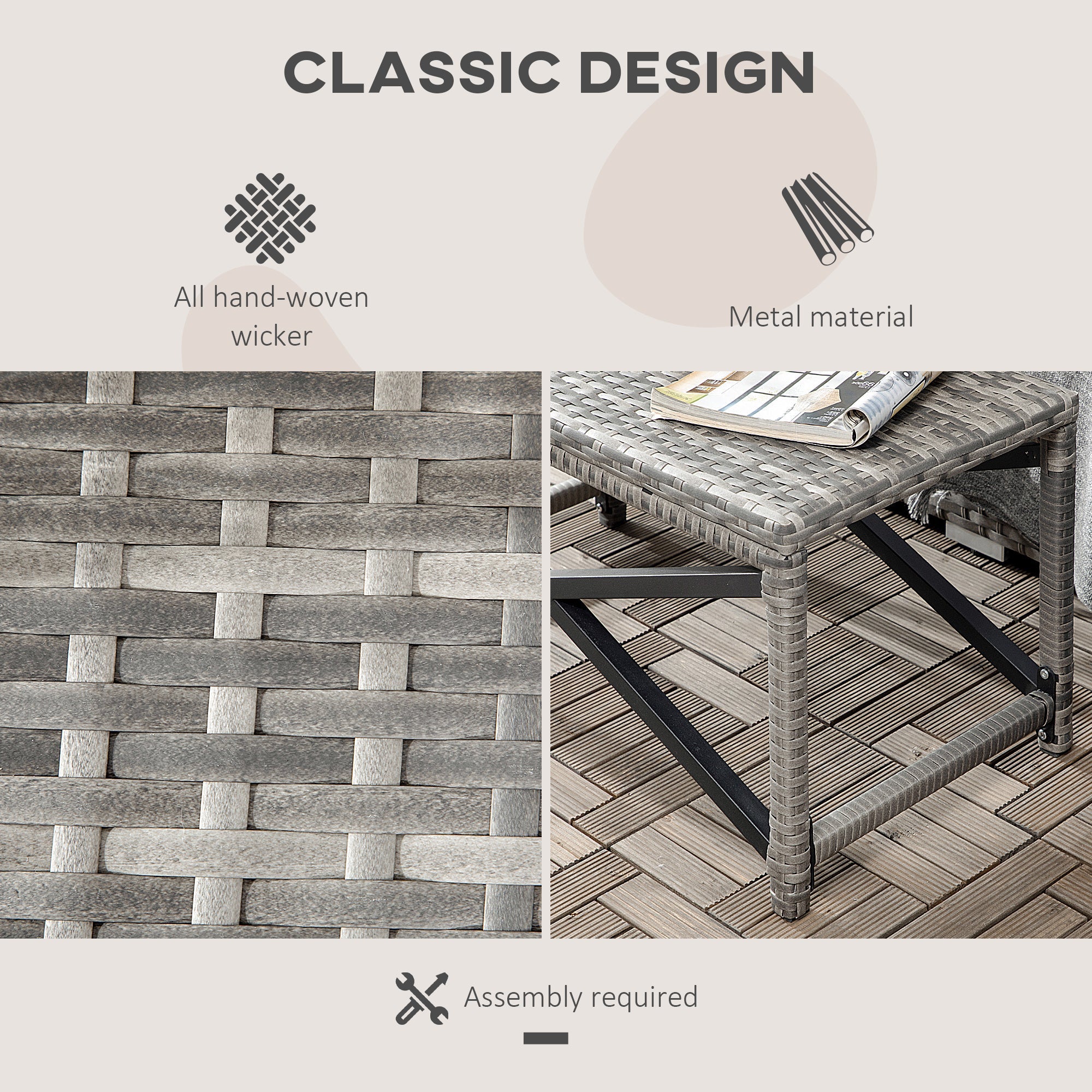 Outsunny Mixed Grey Wicker Patio End Table Outdoor Rattan Side Table with Durable Plastic Board Top for Garden Deck