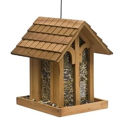 Wood House Shingled Roof Garden Bird Feeder with Perch - Free Shipping