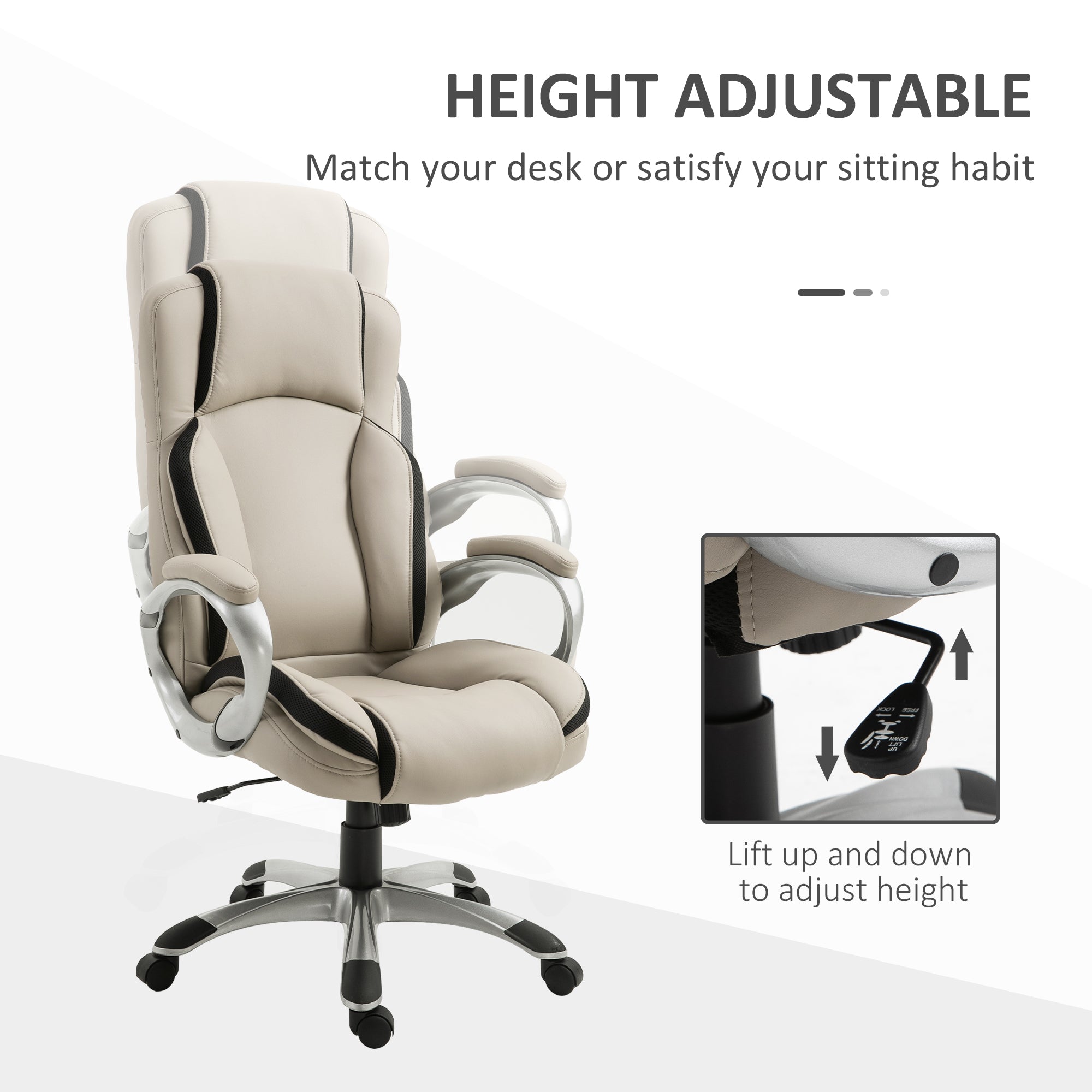 Vinsetto Executive Desk Chair: 360° Swivel, PU Leather with Double Padding, Greige & Black
