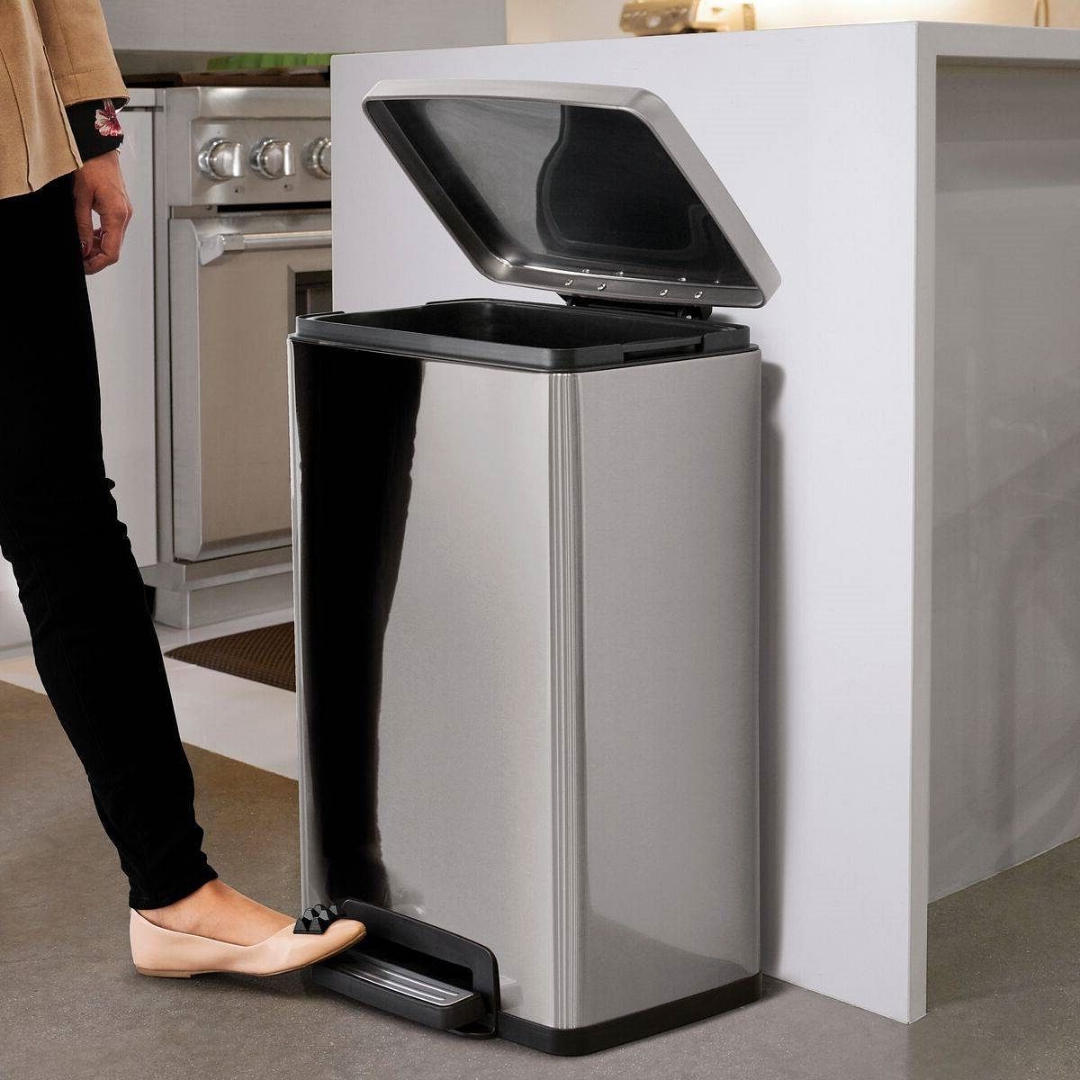 13-Gallon Kitchen Trash Can with Step Lid in Stainless Steel Finish - Free Shipping