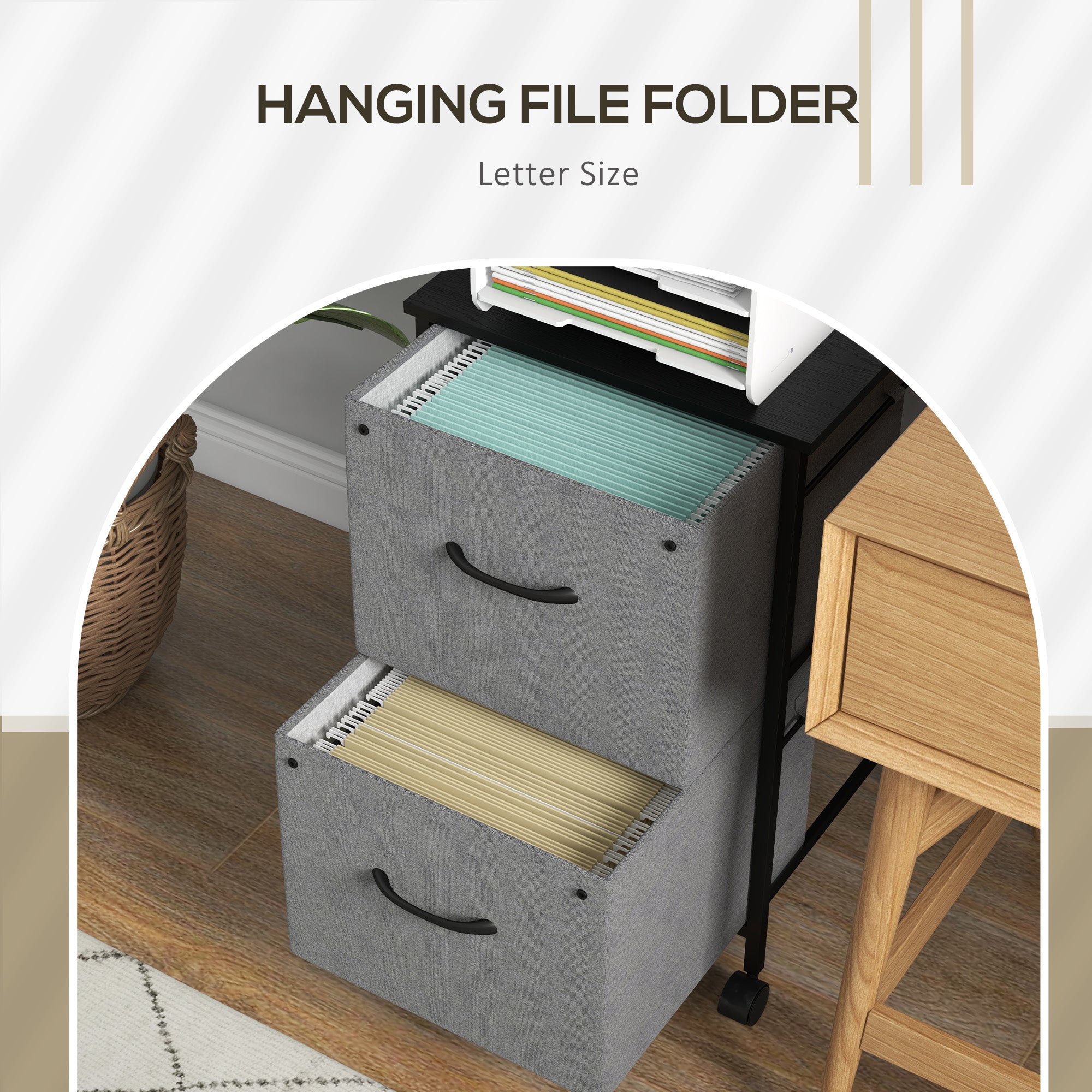 Vinsetto Fabric File Vault: Vertical 2-Drawer Cabinet with Hanging Rails for Stylish Office Document Storage, Dark Grey