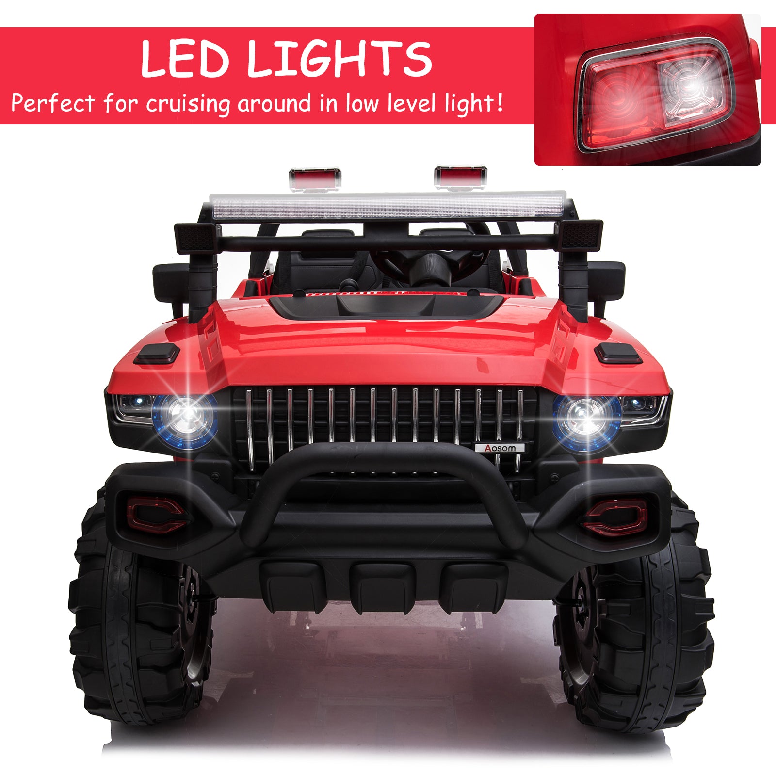 Aosom Kids Ride-On Car 12V RC 2-Seater Police Truck Electric Car For Kids with Full LED Lights, MP3, Parental Remote Control (Red)
