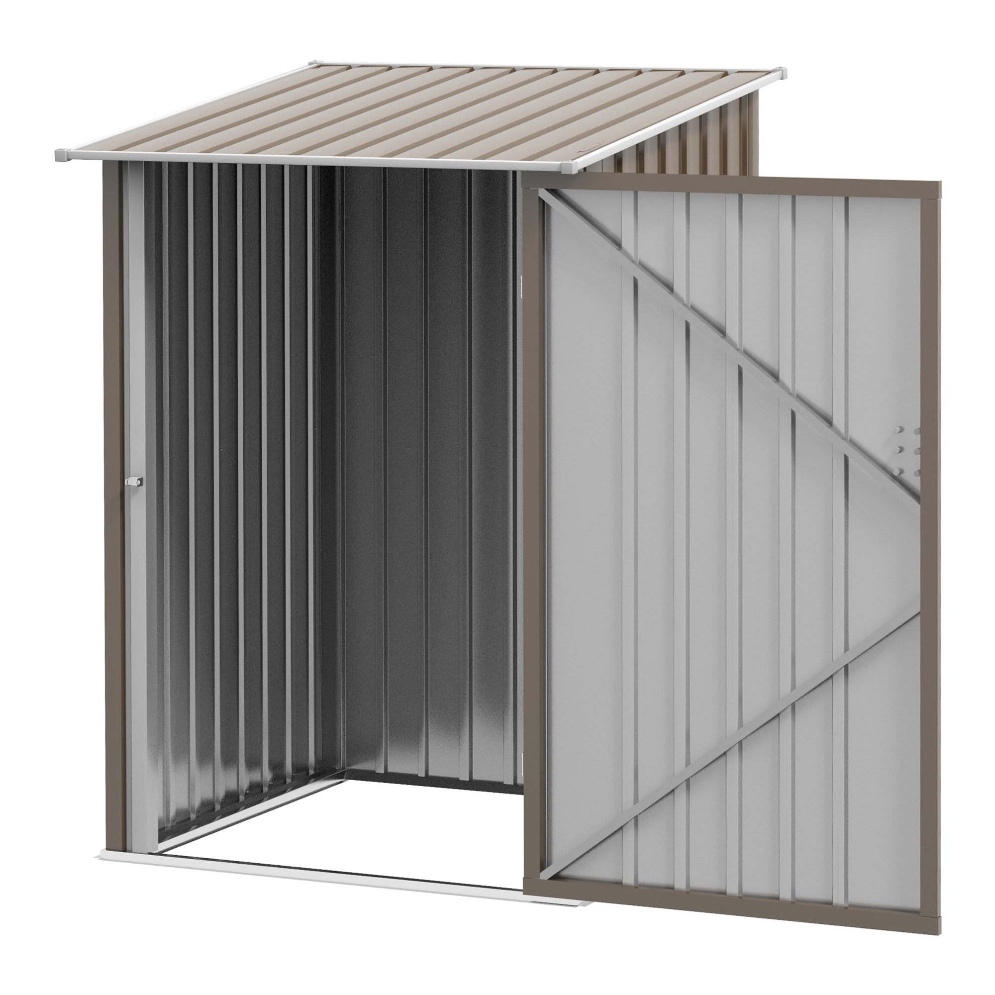 Outsunny 3.3' x 3.4' Lean-to Outdoor Garden Storage Shed, Galvanized Steel with Lockable Door for Patio Brown and White