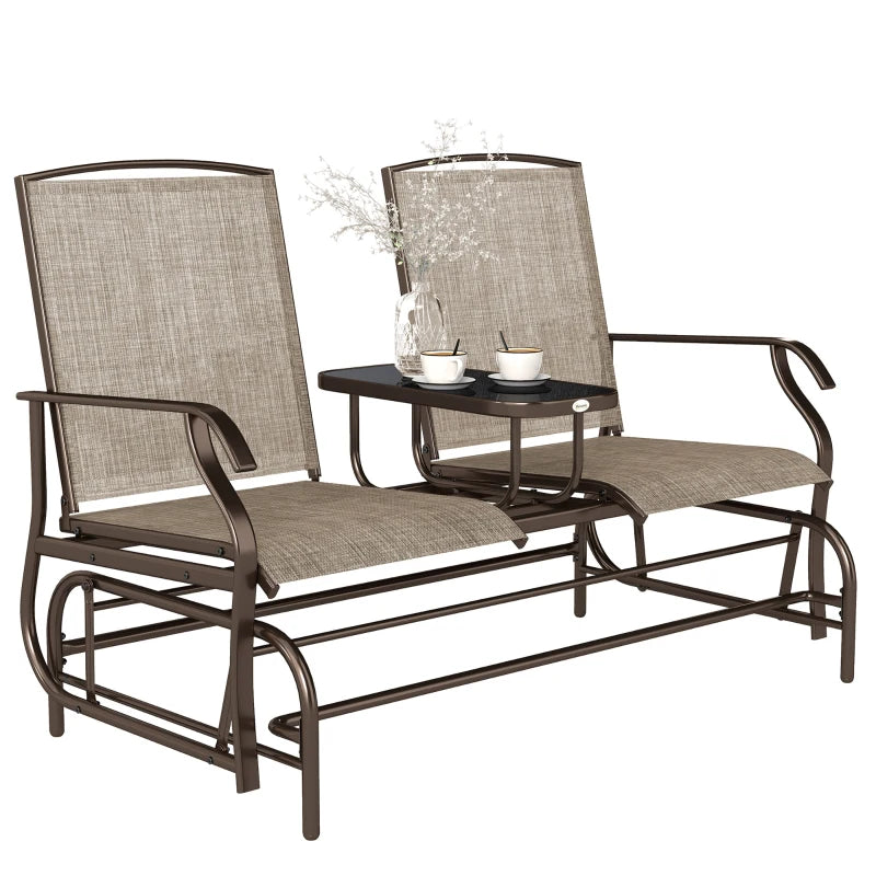 Patio Glider Rocking Chair 2 Person Outdoor Loveseat Rocker Garden Furniture Bench, Flaxen