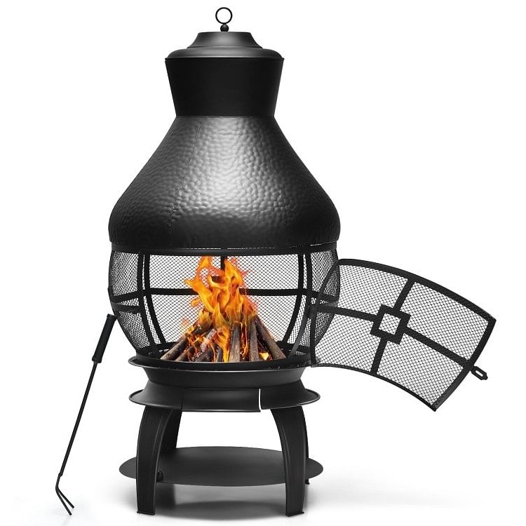 Black Rustic Iron Wood Burning Chiminea Fire Pit - Free Shipping