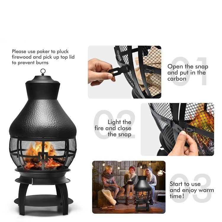 Black Rustic Iron Wood Burning Chiminea Fire Pit - Free Shipping