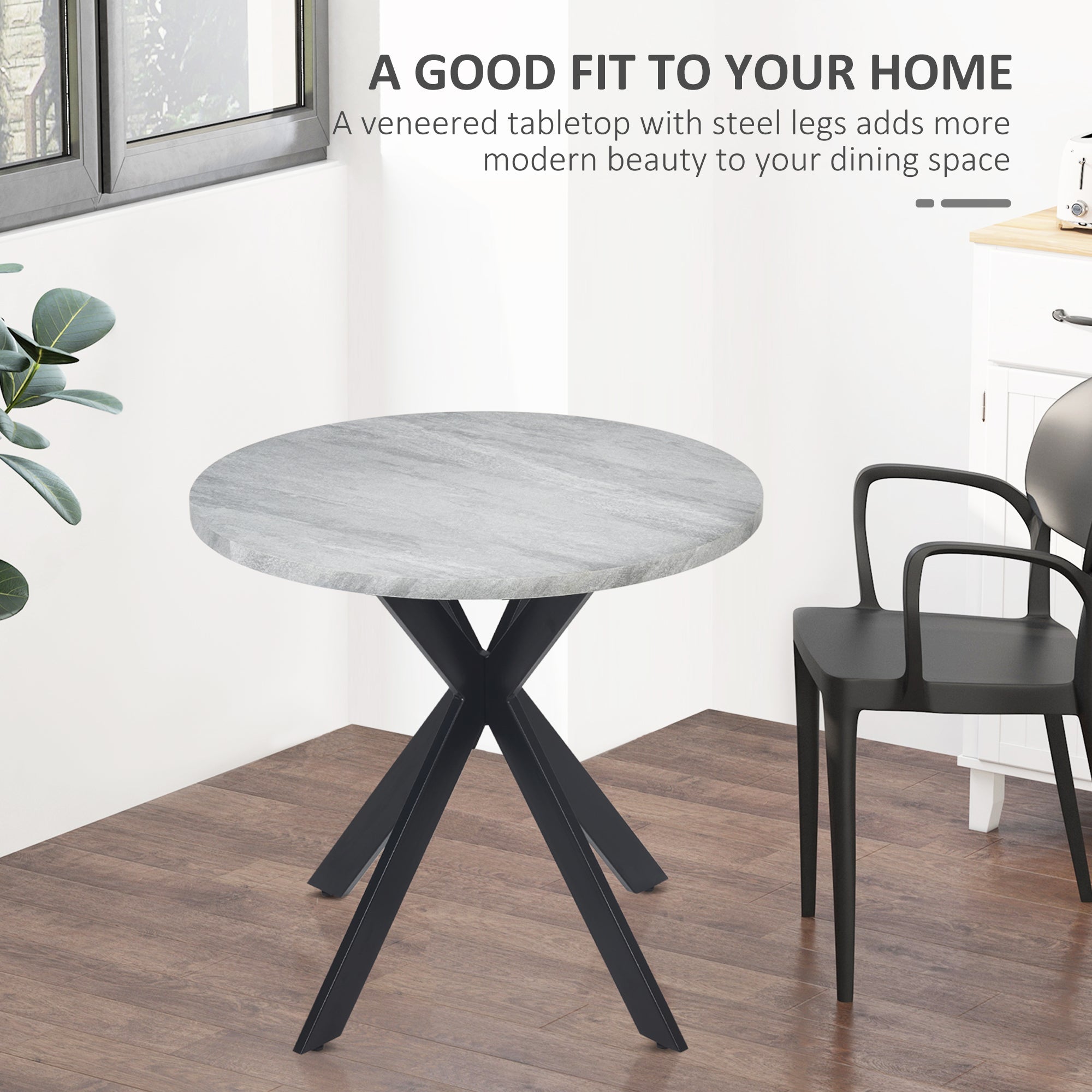 HOMCOM 29" Round Dining Table Gray Contemporary Kitchen Furniture Faux Stone Texture with Steel Legs for Small Spaces