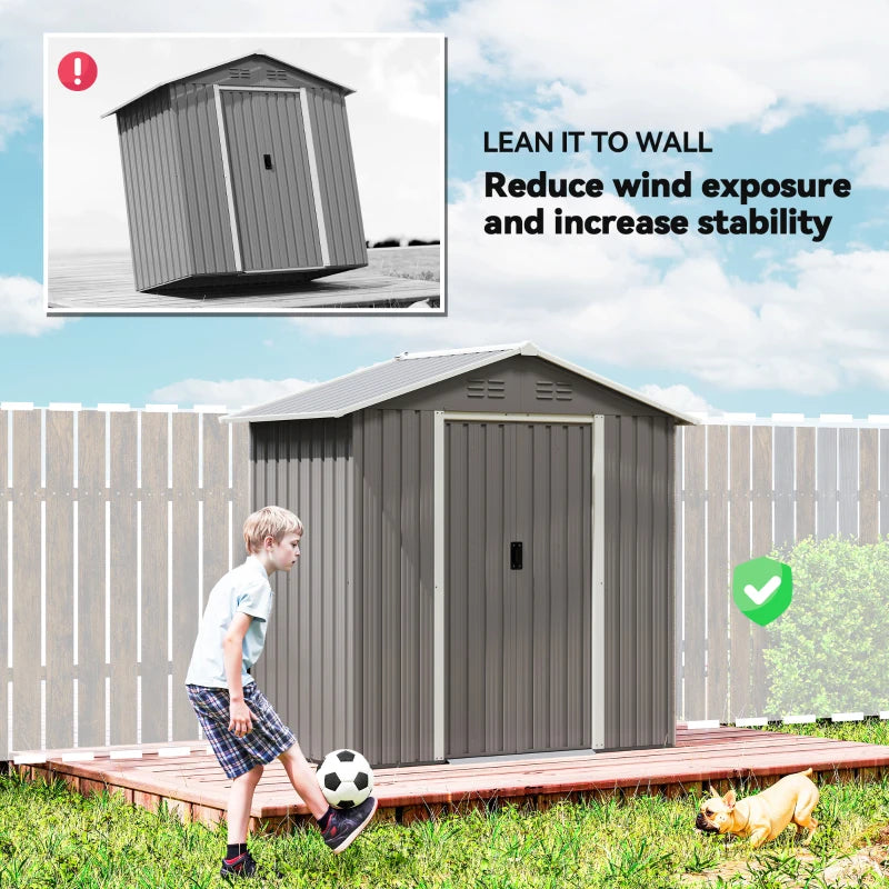 6.5x3.5ft Metal Garden Storage Shed for Outdoor Tool Storage with Double Sliding Doors and Vents, Light Grey