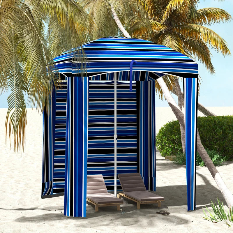 70.1" L x 70.1" W Cabana Umbrella with Walls, Vents, Ruffles, Carry Bag, Beach Umbrella, Blue Stripe