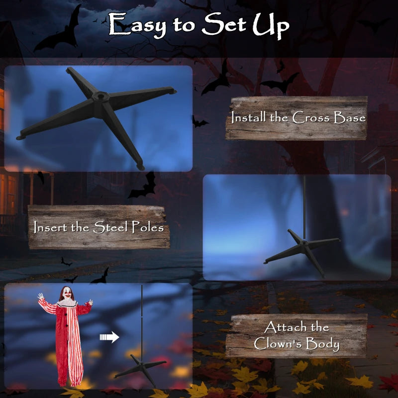 Outsunny Life-Size Halloween Animated Clown – Red Light-Up Eyes, Sound Activated, Battery Operated