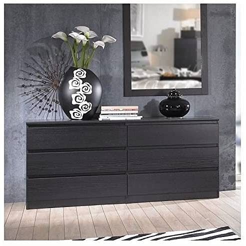 Modern 6 Drawer Double Dresser in Black Woodgrain Finish - Free Shipping