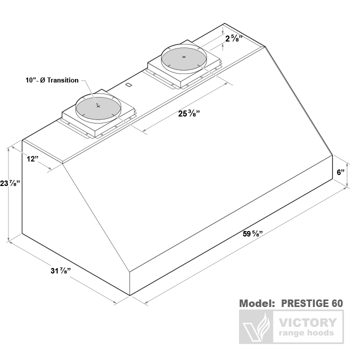 60 Inch 2300 CFM BBQ Range Hood - VICTORY Prestige