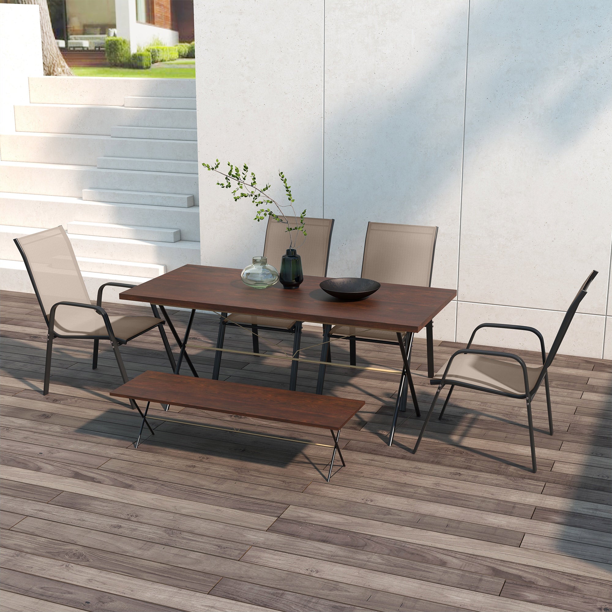 Outsunny Set of 4 Outdoor Dining Chairs, Heavy Duty Stackable Patio Dining Set with Armrests for Balcony Garden, Grey