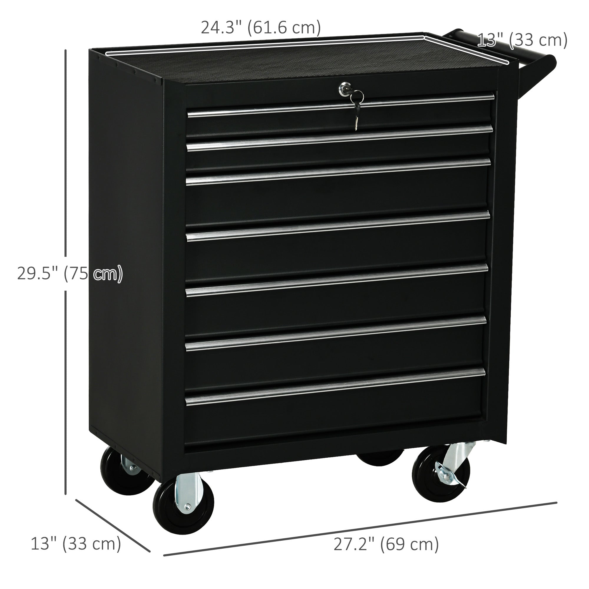 HOMCOM Tool Chest with 7 Lockable Drawers, Mobile Storage Organizer with Handle, Ideal for Workshop, Mechanics, Garage - Sleek Black