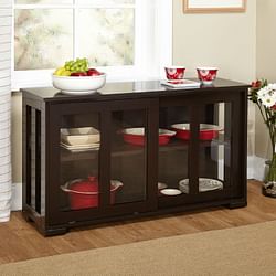 Espresso Sideboard Buffet Dining Kitchen Cabinet with 2 Glass Sliding Doors - Free Shipping