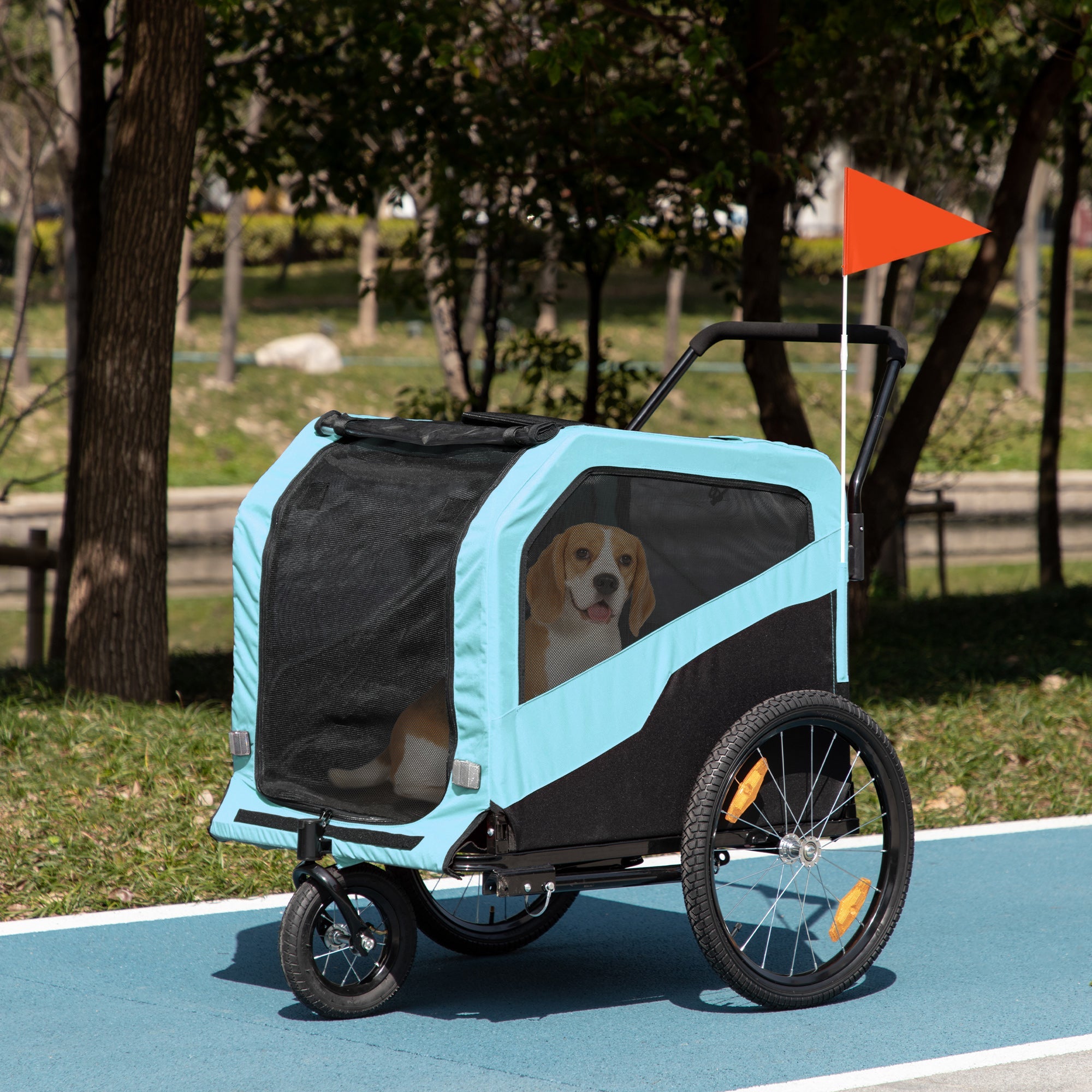 Aosom 2-in-1 Dog Bike Trailer for Large Dogs with Hitch, Quick-release Wheels, Foot Support, Pet Bicycle Cart Wagon Cargo Carrier, Blue