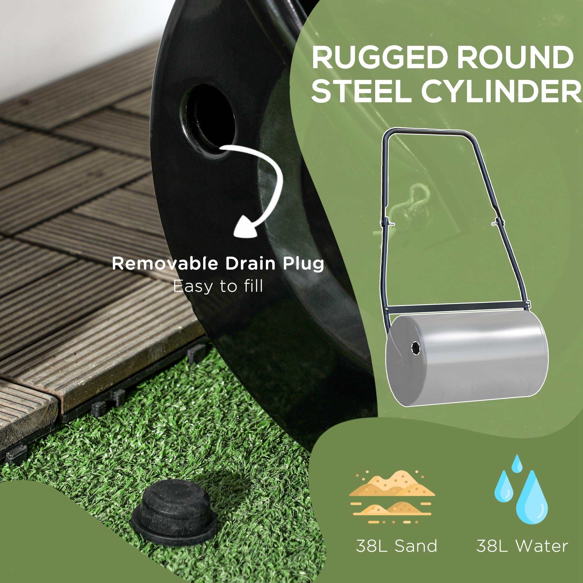 DURHAND 20" Heavy Duty Push/Tow Lawn Roller Filled w/ Water or Sand