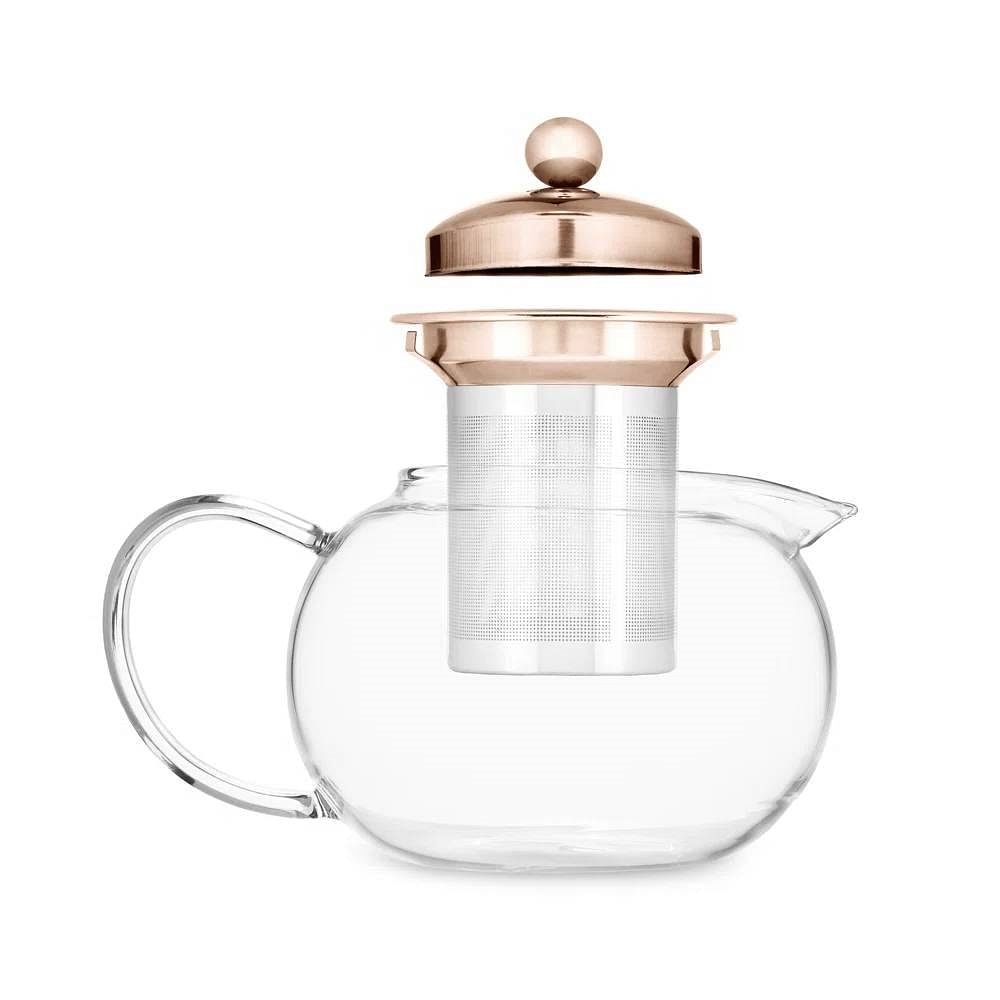 28 oz Glass Teapot with Removeable Rose Gold Stainless Steel Infuser - Free Shipping
