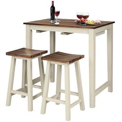 3 Piece Farmhouse Counter Height Kitchen Pub Table Set with 2 Saddle Bar Stools - Free Shipping