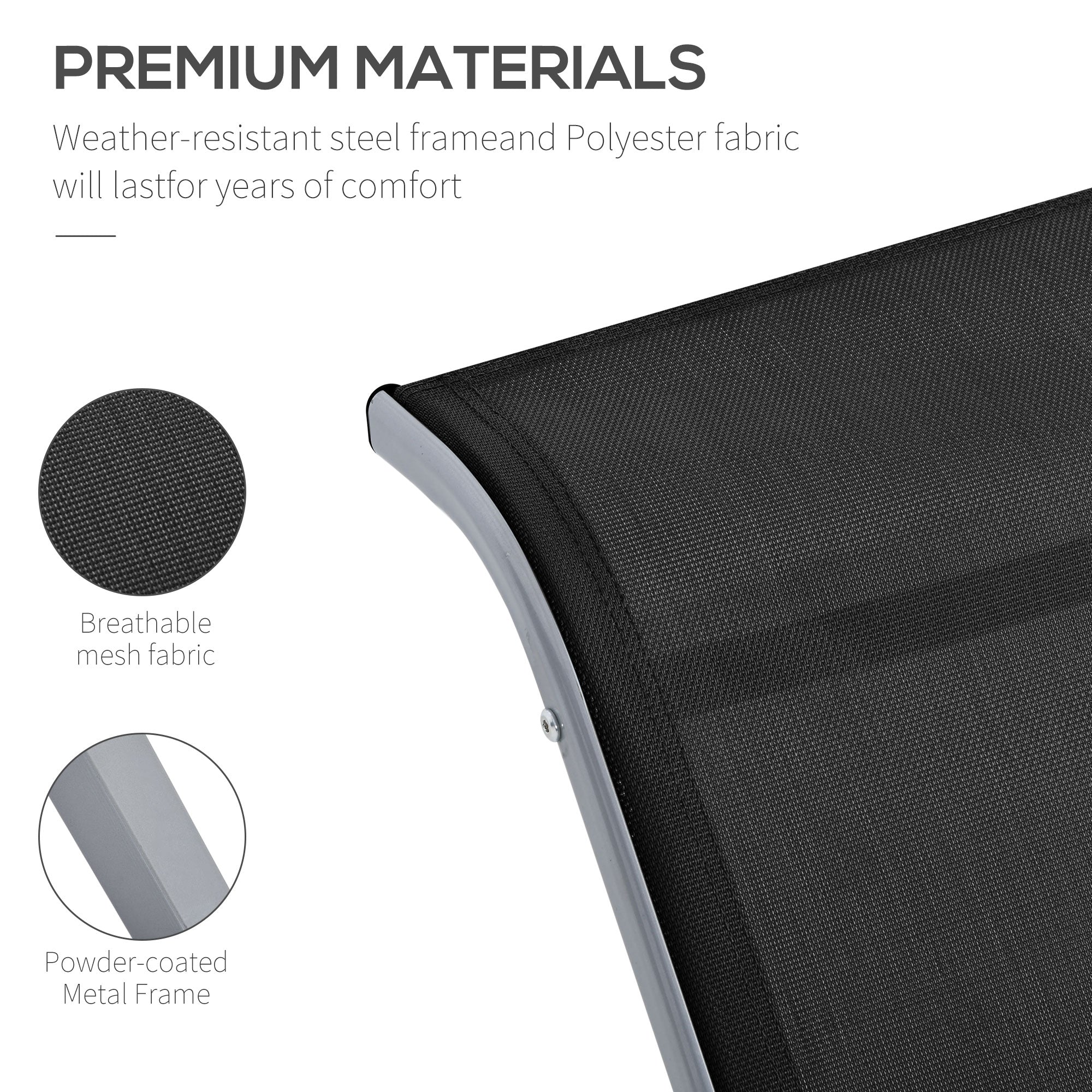 Outsunny 3pc Patio Lounge Chair Set Outdoor Sunbathing with Side Table Black