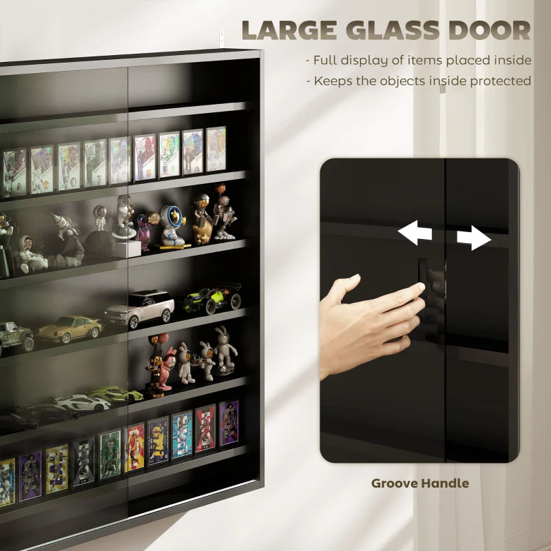 7-Tier Display Cabinet, Shot Glass Display Case, Glass Curio Cabinet with 2 Glass Doors and 6 Adjustable Shelves, Black