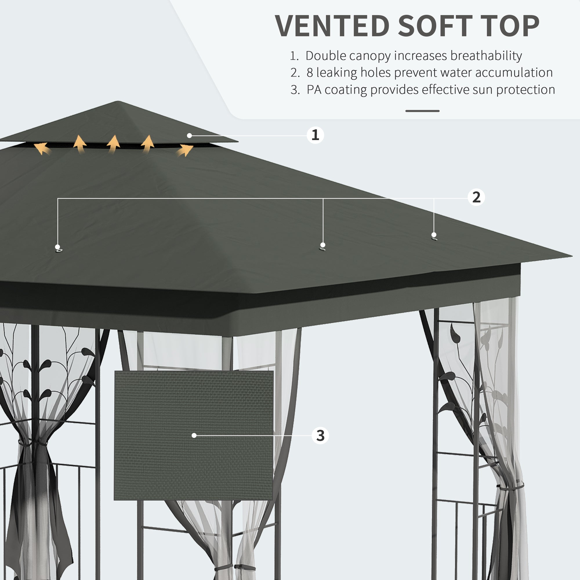 Outsunny 10x10 Steel Patio Gazebo Soft-Top Sun Shelter with 2-Tier Roof & Curtain Sidewalls in Grey