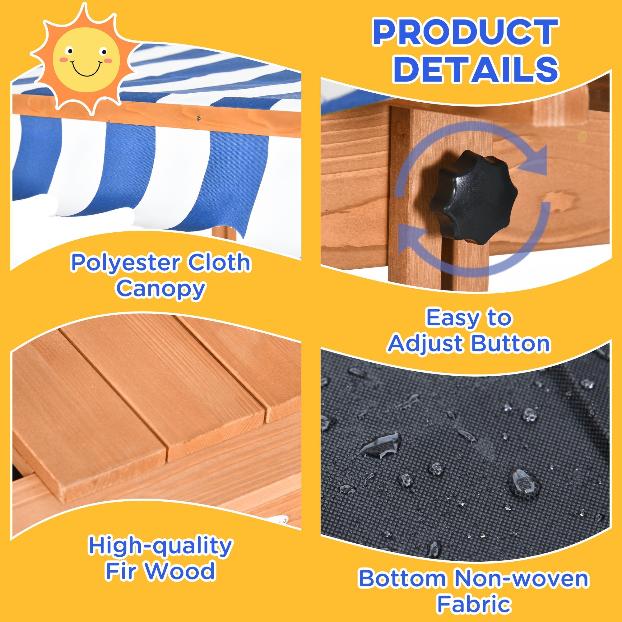 Outsunny Kids Sandbox Wooden with Cover Adjustable Canopy Foldable Bench Seats Sand Play Red