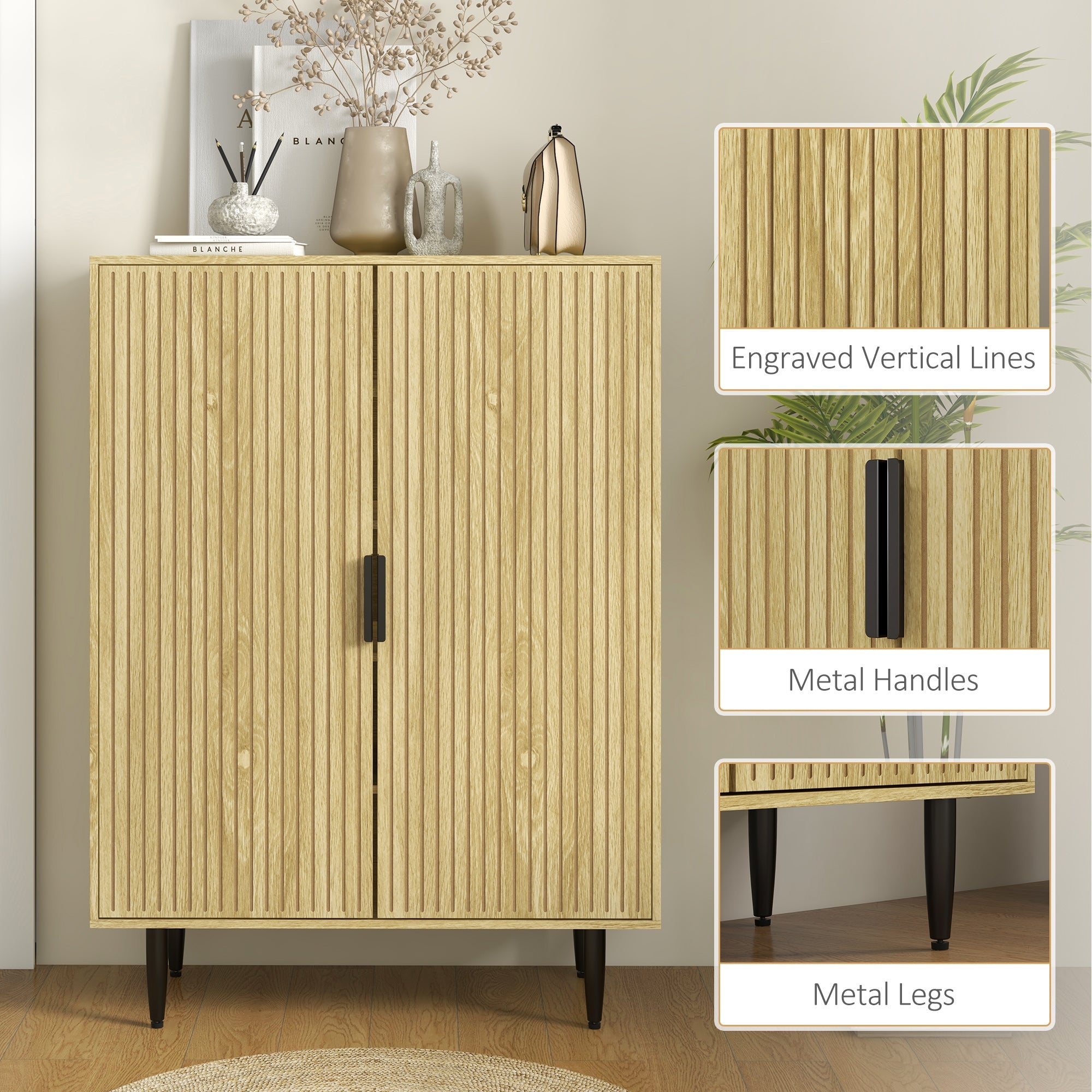 HOMCOM Entryway Shoe Storage Cabinet 5-Tier Shelving Adjustable Shelves for 15 Pairs Oak