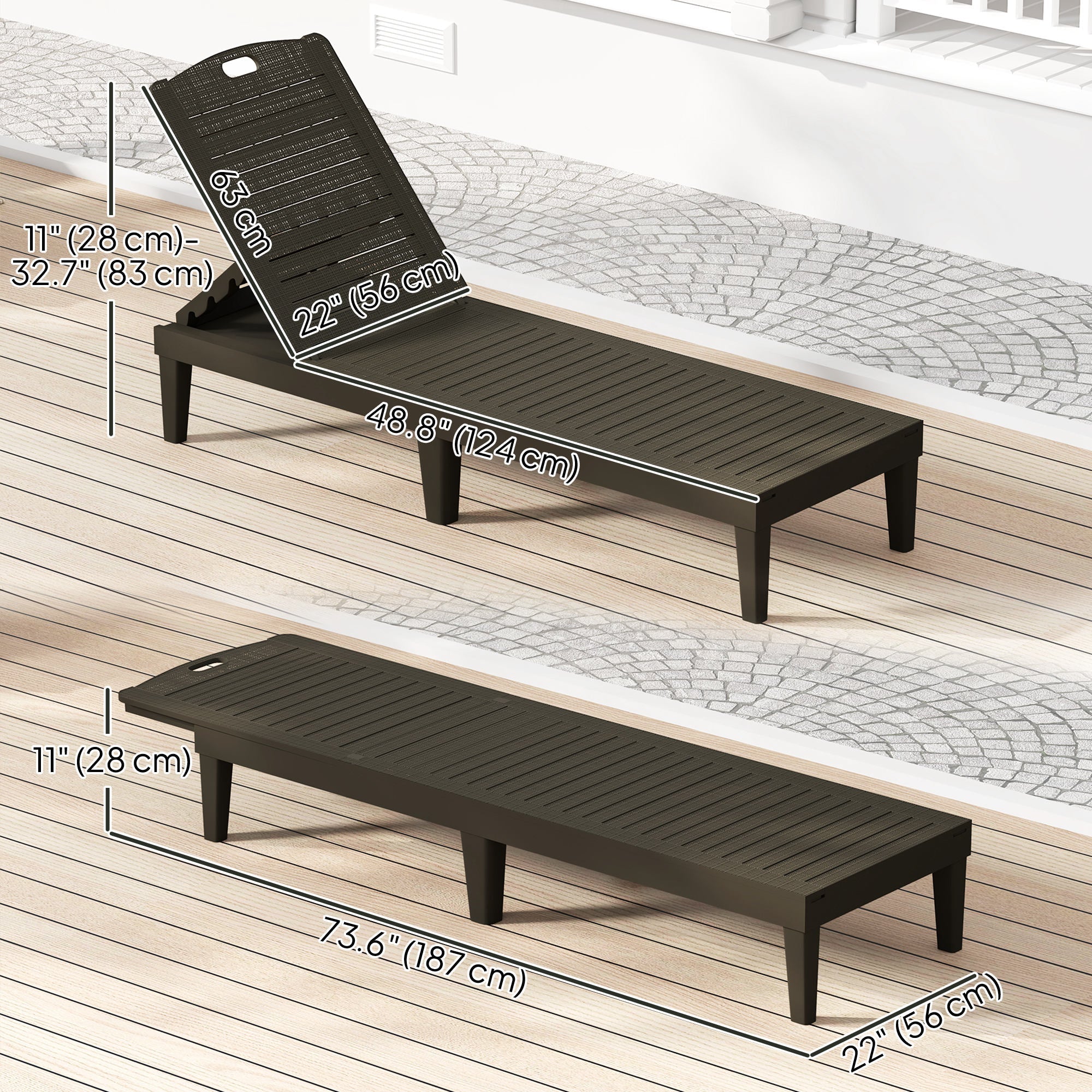 Outsunny Set of 2 lounger chair, Waterproof Resin Exterior Lounge Chairs with 4-Position Adjustable Backrest for Backyard, Black